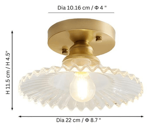 Retro Geribbelde Plafondlamp met Helder Glazen Koepel – Vintage Stijl Verlichting