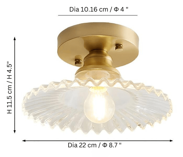 Retro Geribbelde Plafondlamp met Helder Glazen Koepel – Vintage Stijl Verlichting
