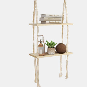 Handgemaakte Dubbele Houten Wandplank Bohemian Woondecoratie  Stijlvolle Opbergruimte