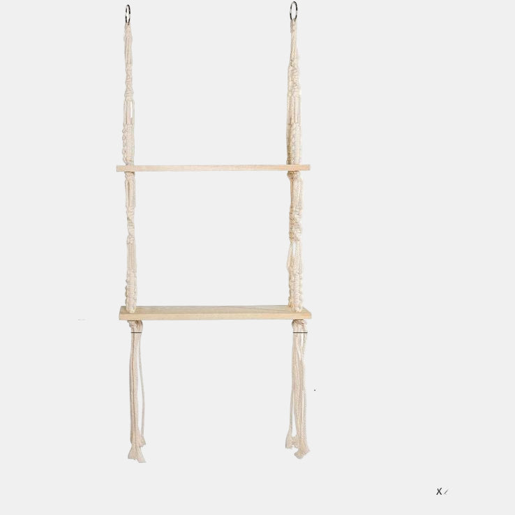 Handgemaakte Dubbele Houten Wandplank Bohemian Woondecoratie  Stijlvolle Opbergruimte