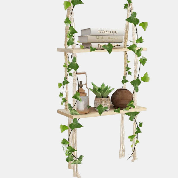 Handgemaakte Dubbele Houten Wandplank Bohemian Woondecoratie  Stijlvolle Opbergruimte