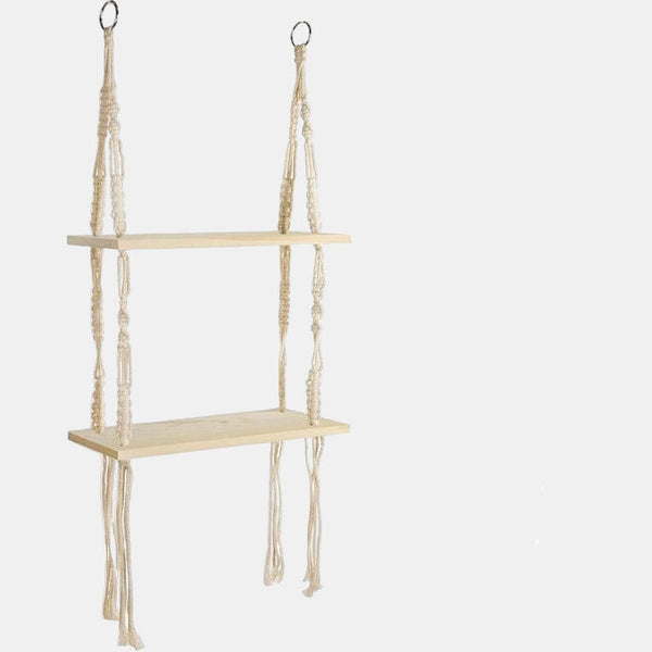 Handgemaakte Dubbele Houten Wandplank Bohemian Woondecoratie  Stijlvolle Opbergruimte