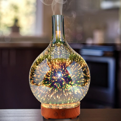 Elegante 3D Glasvaas Aroma Diffuser met Kleurrijk LED Licht   500ml Ultrasone Luchtbevochtiger