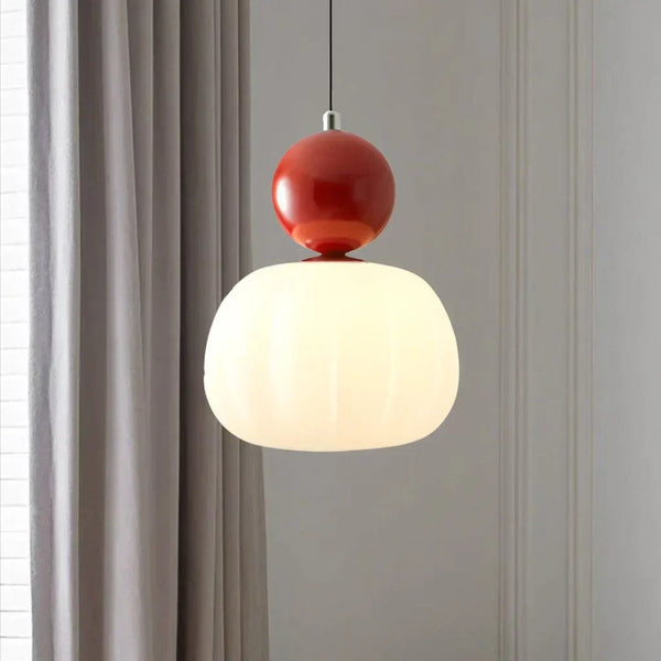Elegante Art Deco Hanglamp  verfijnd Bauhaus Design in Crème, Chroom, Groen & Rood