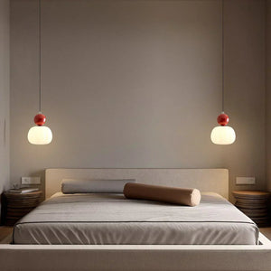 Elegante Art Deco Hanglamp  verfijnd Bauhaus Design in Crème, Chroom, Groen & Rood
