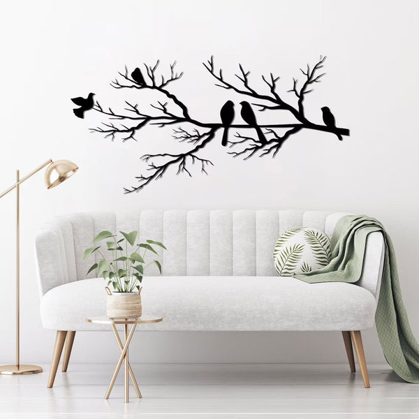 Elegante Metalen Wanddecoratie met Vogels op Tak  Moderne & Tijdloze Woondecoratie