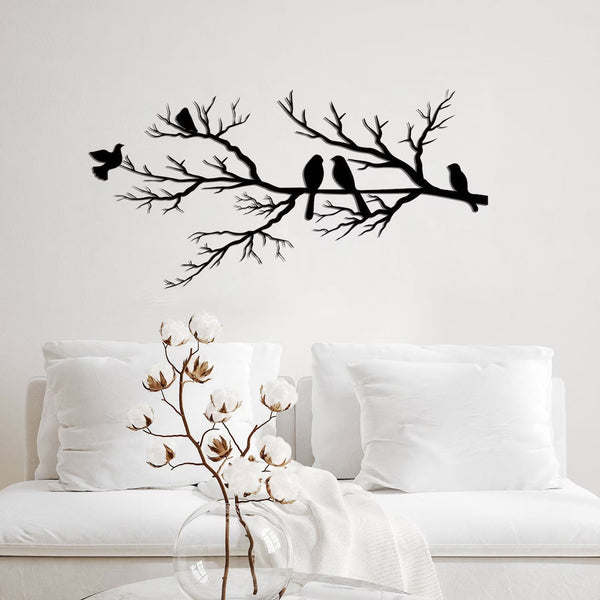 Elegante Metalen Wanddecoratie met Vogels op Tak  Moderne & Tijdloze Woondecoratie