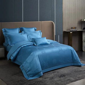 Elegante Blauwe Dekbedovertrek Set – 100% Egyptisch Katoen, 200x230 cm Inclusief 2 Kussenslopen