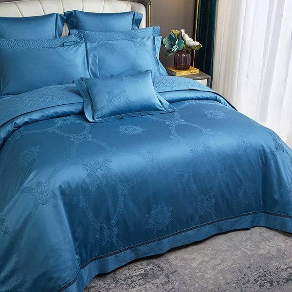 Elegante Blauwe Dekbedovertrek Set – 100% Egyptisch Katoen, 200x230 cm Inclusief 2 Kussenslopen