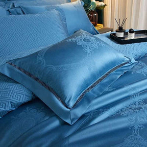 Elegante Blauwe Dekbedovertrek Set – 100% Egyptisch Katoen, 200x230 cm Inclusief 2 Kussenslopen