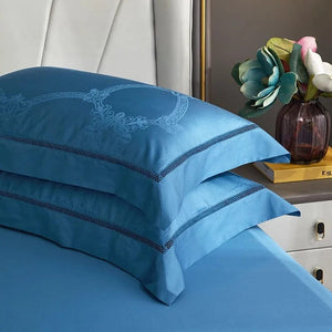 Elegante Blauwe Dekbedovertrek Set – 100% Egyptisch Katoen, 200x230 cm Inclusief 2 Kussenslopen