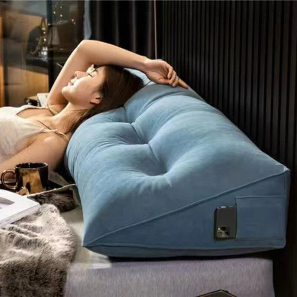 Rugsteunkussen Bed – Ergonomisch Hoofdbord Kussen met Zijvak & Comfortabele Ondersteuning