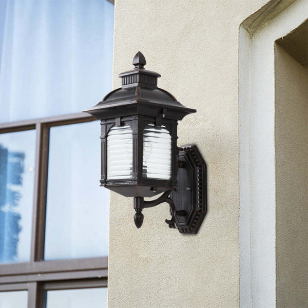 Antieke Wandleuchte Buiten Zwart  Vintage Buitenlamp met Glazen Kap