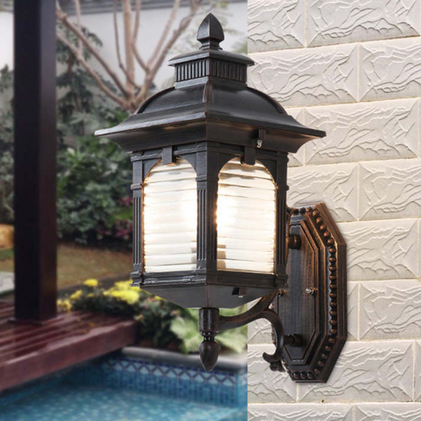 Antieke Wandleuchte Buiten Zwart  Vintage Buitenlamp met Glazen Kap