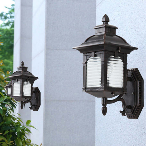 Antieke Wandleuchte Buiten Zwart  Vintage Buitenlamp met Glazen Kap