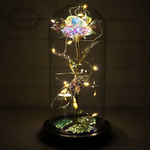 Eeuwige Roos in Glaskap met LED | Gouden Kunstbloem Decoratie