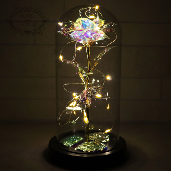 Eeuwige Roos in Glaskap met LED | Gouden Kunstbloem Decoratie