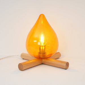 Retro Vlam Stijl Tafellamp – Gezellige Sfeerverlichting met Glazen Kap & Houten Voet