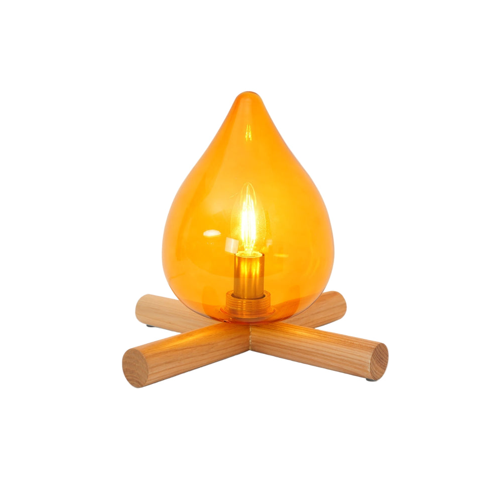 Retro Vlam Stijl Tafellamp – Gezellige Sfeerverlichting met Glazen Kap & Houten Voet