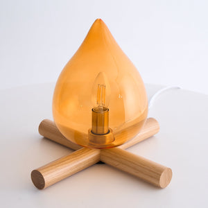 Retro Vlam Stijl Tafellamp – Gezellige Sfeerverlichting met Glazen Kap & Houten Voet