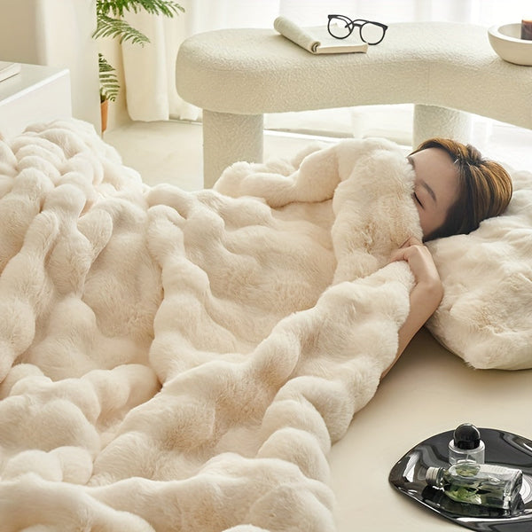 Zachte Beige Fleece Dekens – Dikke Pluche Woondeken voor Bank & Slaapkamer