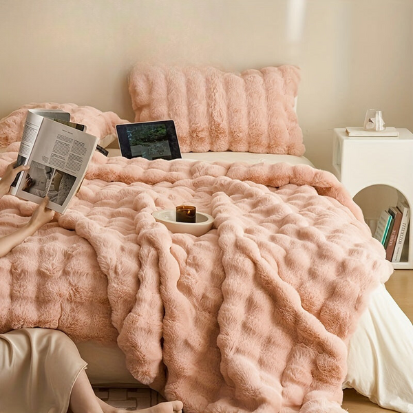 Zachte Beige Fleece Dekens – Dikke Pluche Woondeken voor Bank & Slaapkamer