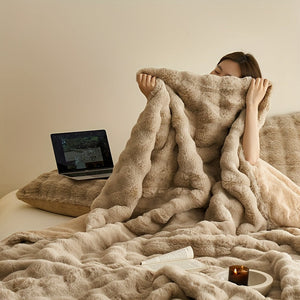 Zachte Beige Fleece Dekens – Dikke Pluche Woondeken voor Bank & Slaapkamer