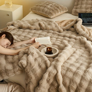 Zachte Beige Fleece Dekens – Dikke Pluche Woondeken voor Bank & Slaapkamer