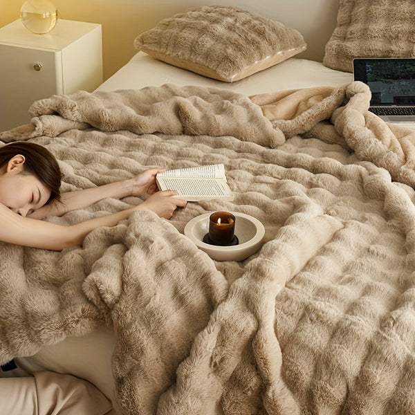 Zachte Beige Fleece Dekens – Dikke Pluche Woondeken voor Bank & Slaapkamer