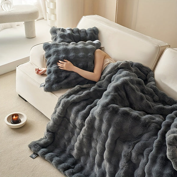 Zachte Beige Fleece Dekens – Dikke Pluche Woondeken voor Bank & Slaapkamer
