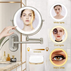 Luxe LED Make-up Spiegel met Vergroting – Wandmontage & 360° Draaibaar