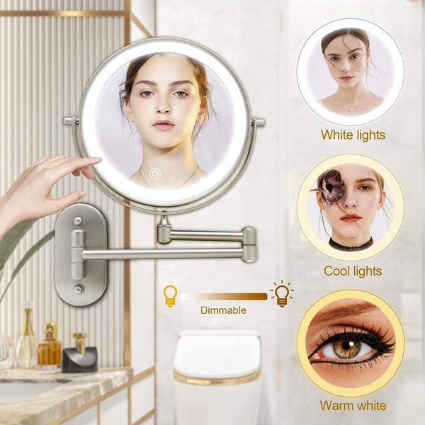 Luxe LED Make-up Spiegel met Vergroting – Wandmontage & 360° Draaibaar