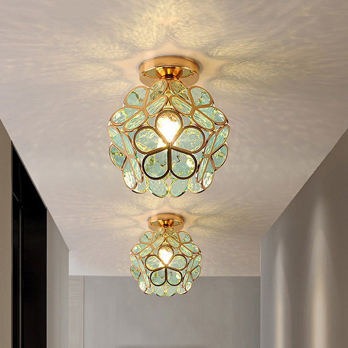Glazen Plafondlamp met Bloemmotief – Elegante LED Binnenverlichting voor Hal & Woonkamer