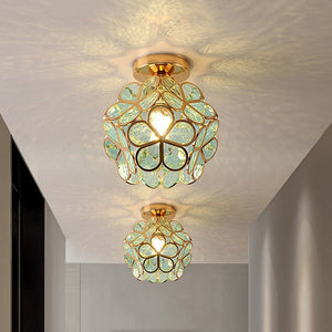 Glazen Plafondlamp met Bloemmotief – Elegante LED Binnenverlichting voor Hal & Woonkamer