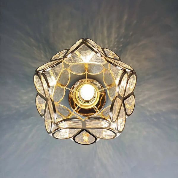 Glazen Plafondlamp met Bloemmotief – Elegante LED Binnenverlichting voor Hal & Woonkamer