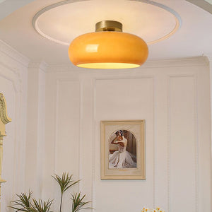 Plafondlamp met Warm Amberglas – Ronde Elegante Woonverlichting