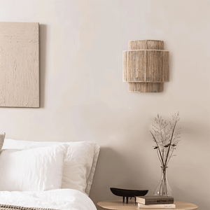 Boho Wandlamp van Henneptouw met Rotan Kap – Natuurlijke Wandverlichting