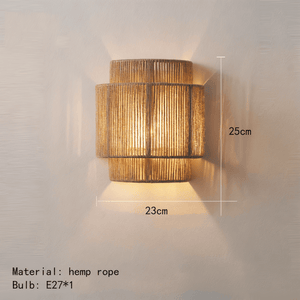 Boho Wandlamp van Henneptouw met Rotan Kap – Natuurlijke Wandverlichting