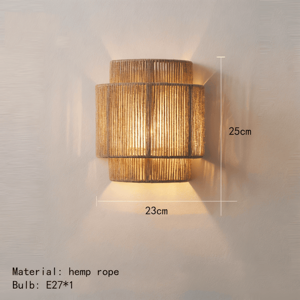 Boho Wandlamp van Henneptouw met Rotan Kap – Natuurlijke Wandverlichting