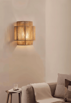 Boho Wandlamp van Henneptouw met Rotan Kap – Natuurlijke Wandverlichting
