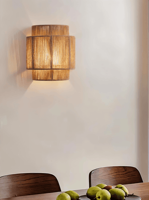 Boho Wandlamp van Henneptouw met Rotan Kap – Natuurlijke Wandverlichting