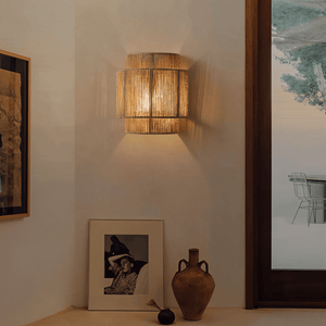 Boho Wandlamp van Henneptouw met Rotan Kap – Natuurlijke Wandverlichting