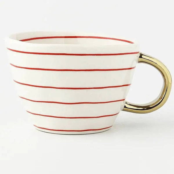 Elegant Handbeschilderde Mok met Artistiek Gouden Handvat  Stijlvolle Koffie- en Theebeker