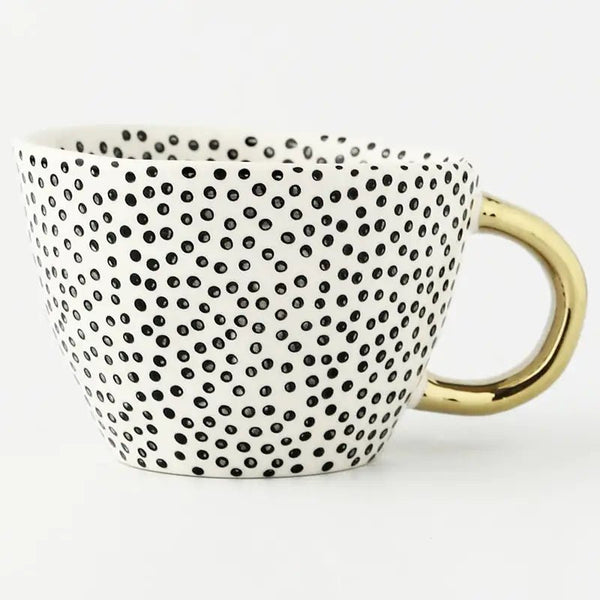 Elegant Handbeschilderde Mok met Artistiek Gouden Handvat  Stijlvolle Koffie- en Theebeker