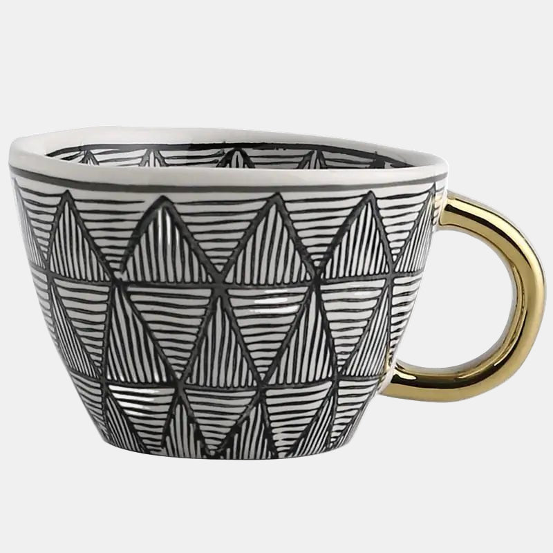 Elegant Handbeschilderde Mok met Artistiek Gouden Handvat  Stijlvolle Koffie- en Theebeker