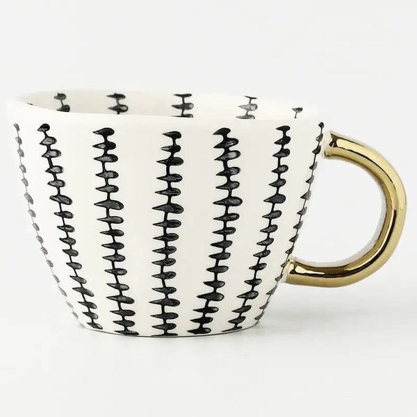 Elegant Handbeschilderde Mok met Artistiek Gouden Handvat  Stijlvolle Koffie- en Theebeker