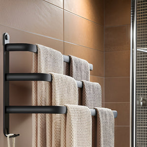 3-laagse Zwarte Wand Handdoekhouder – Zonder Boren Badkamer Organizer