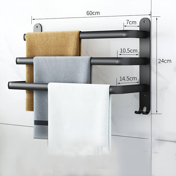 3-laagse Zwarte Wand Handdoekhouder – Zonder Boren Badkamer Organizer