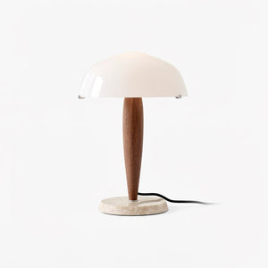 Elegante Tafellamp van Glas en Walnoot met Marmeren Accenten – Moderne Interieurverlichting