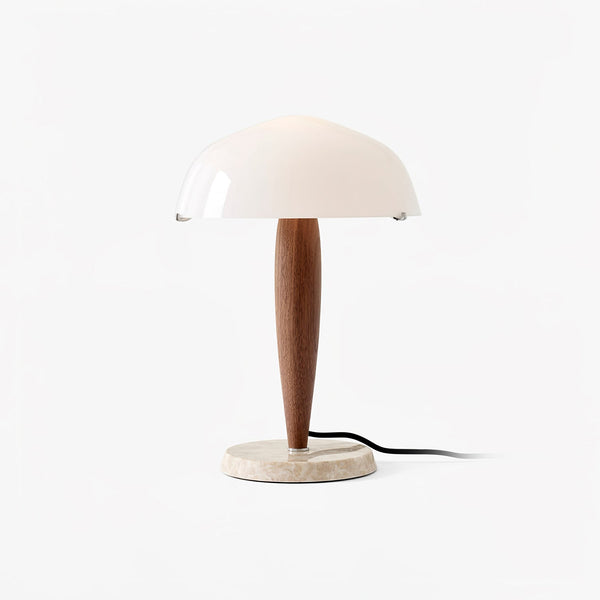 Elegante Tafellamp van Glas en Walnoot met Marmeren Accenten – Moderne Interieurverlichting